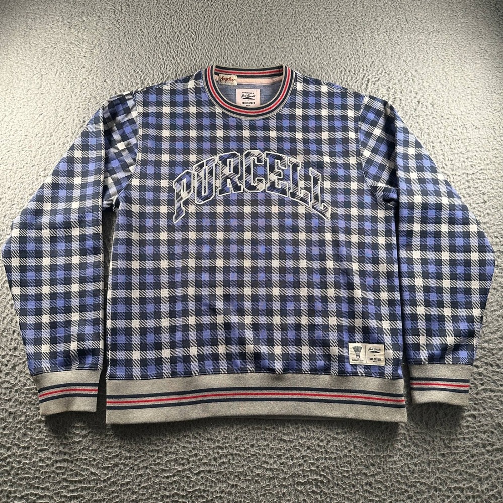 Converse Jack Purcell x Todd Snyder Sweatshirt Mens L Plaid Crew Blue Gray Retro